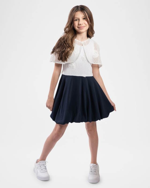 Girl's Celeste Dress with Removable Caplet, Size 7-16
